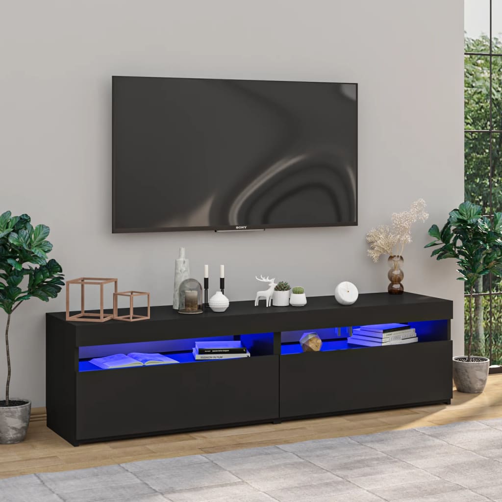 vidaXL Mobili Porta TV con Luci LED 2 pz Nero 75x35x40 cm