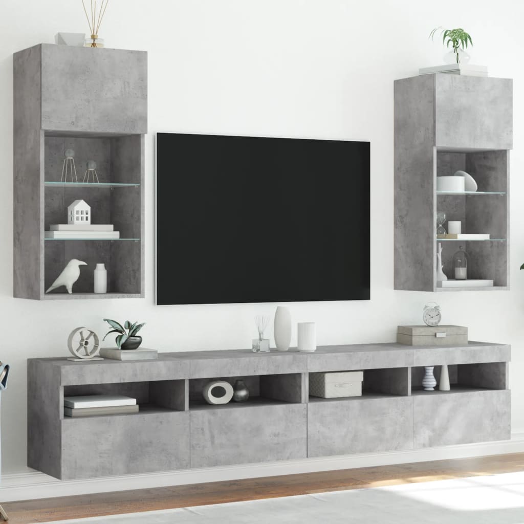vidaXL Mobili TV con Luci LED 2pz Grigio Cemento 40,5x30x90 cm