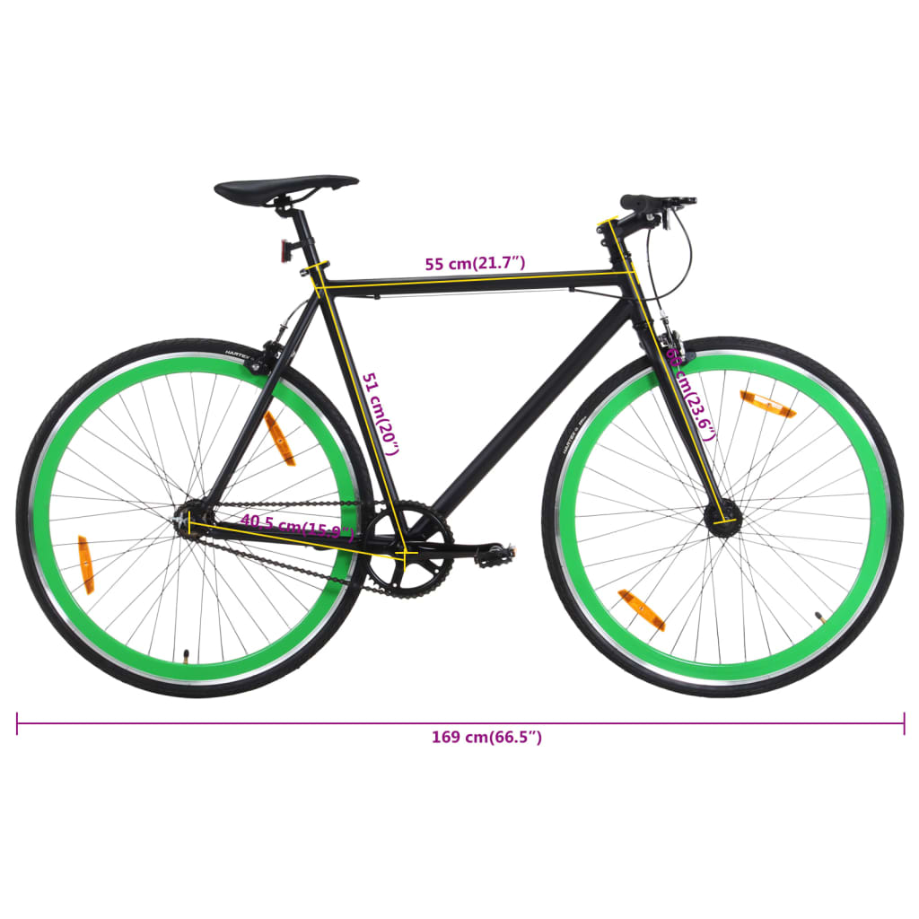 vidaXL Bicicletta a Scatto Fisso Nera e Verde 700c 51 cm