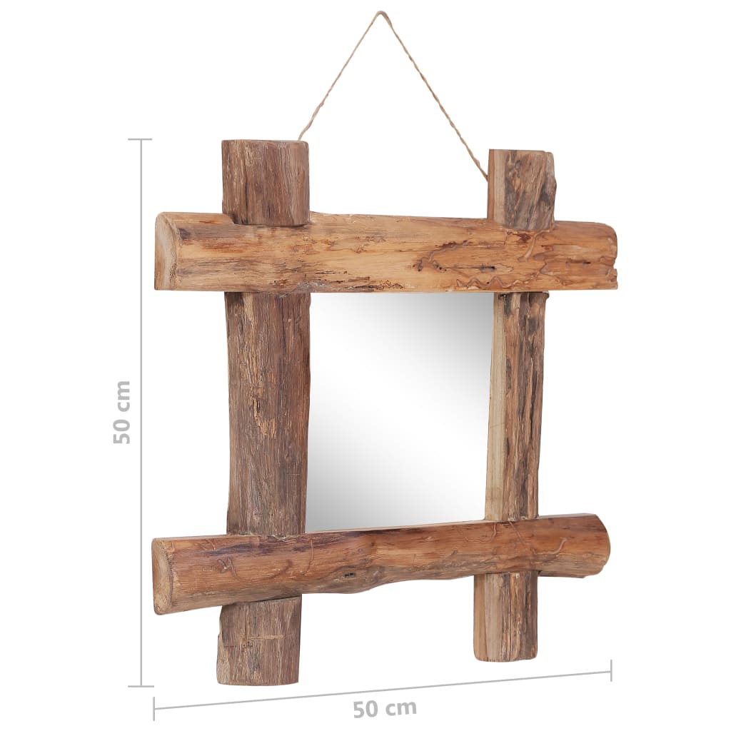 vidaXL Specchio con Tronchi Naturale 50x50 cm in Massello di Recupero