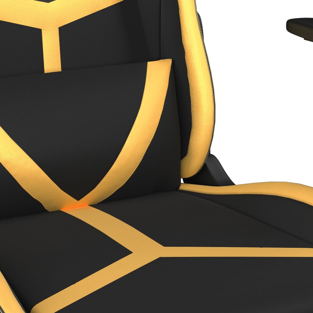 vidaXL Sedia da Gaming Massaggiante Poggiapiedi Nero e Oro Similpelle