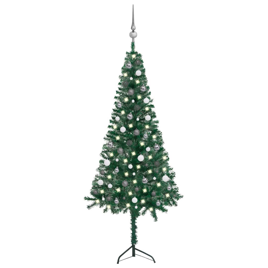 vidaXL Albero Natale Angolare con LED e Palline Verde 210 cm PVC