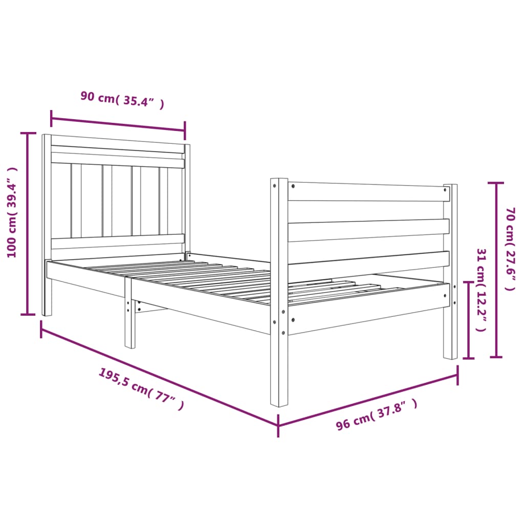 vidaXL Giroletto 90x190 cm Single in Legno Massello