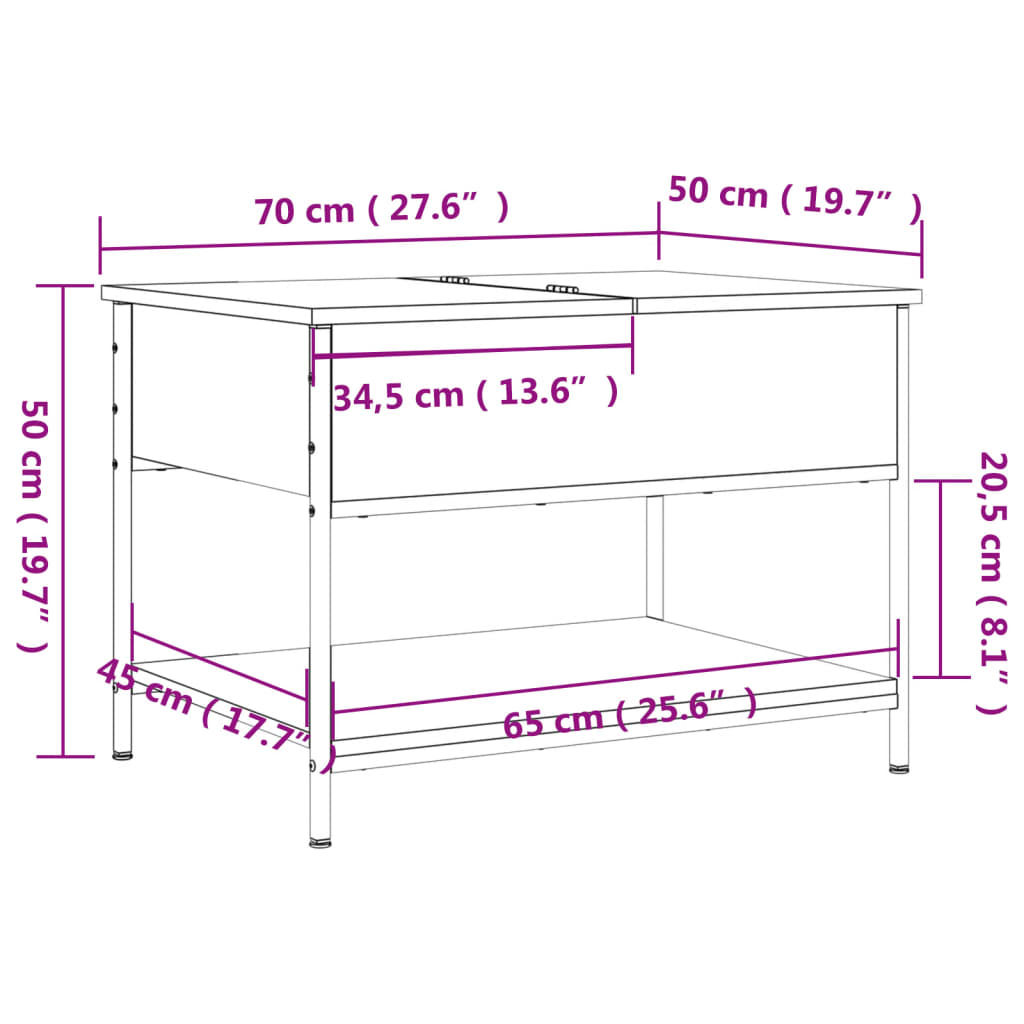 vidaXL Tavolino da Salotto Nero 70x50x50cm Legno Multistrato Metallo