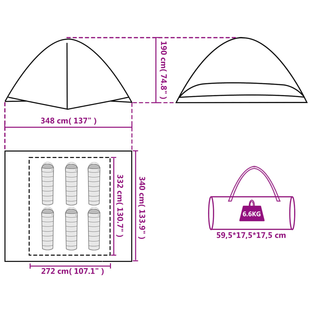 vidaXL Tenda da Campeggio a Cupola per 6 Persone Blu Impermeabile