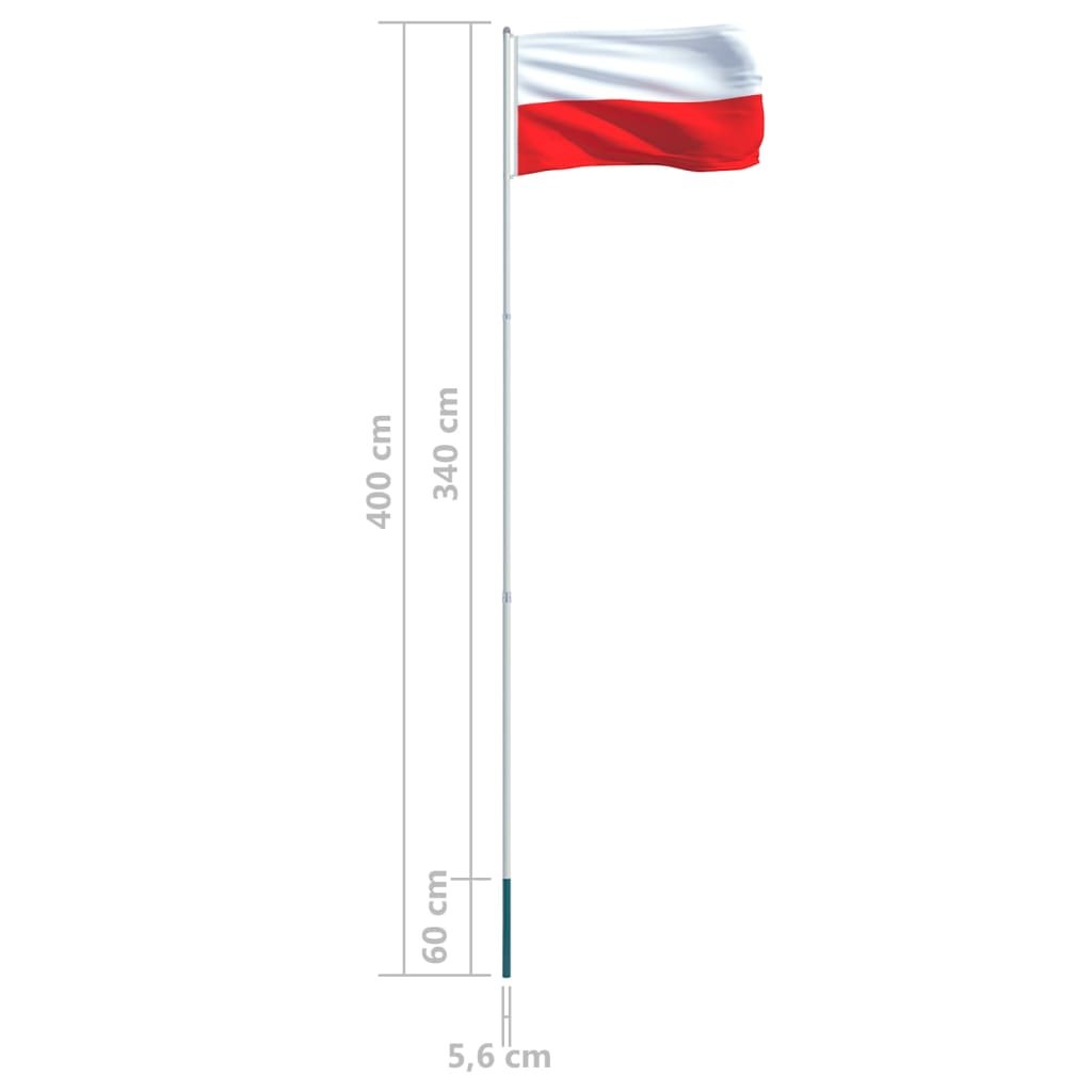 vidaXL Bandiera della Polonia con Pennone in Alluminio 4 m
