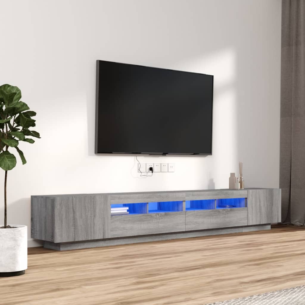 vidaXL Set Mobili TV 3 pz con Luci LED Grigio Sonoma Legno Multistrato