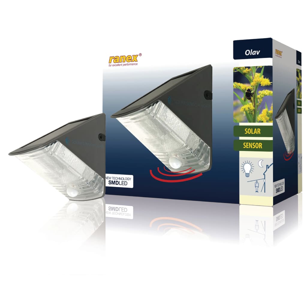 Ranex Lampada Solare da Parete con Sensore PIR 0,5 W Nero 5000.261