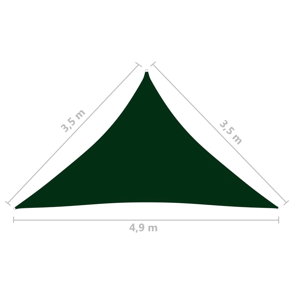 vidaXL Parasole a Vela Oxford Triangolare 3,5x3,5x4,9 m Verde Scuro