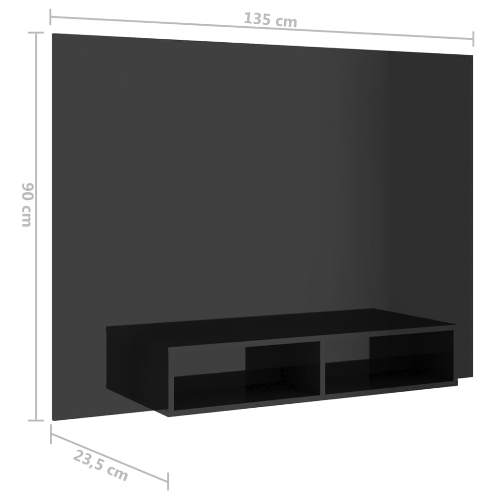 vidaXL Mobile TV a Muro Nero Lucido 135x23,5x90 cm Legno Multistrato