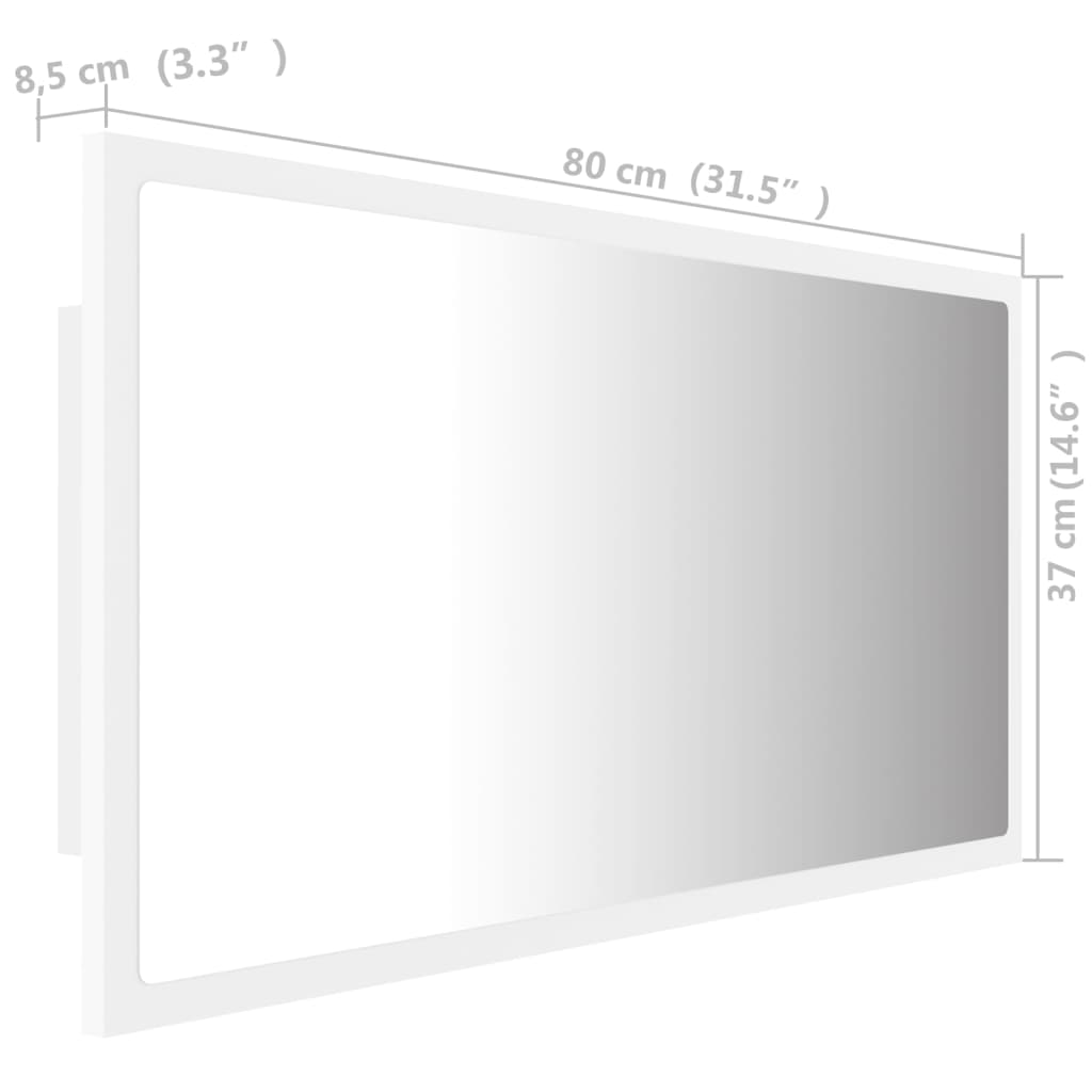 vidaXL Specchio da Bagno con LED Bianco 80x8,5x37 cm in Acrilico