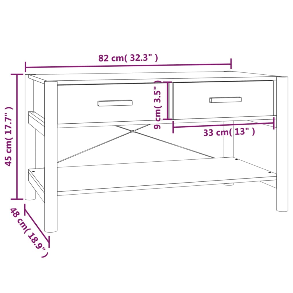 vidaXL Tavolino da Salotto Bianco 82x38x45 cm in Legno Multistrato