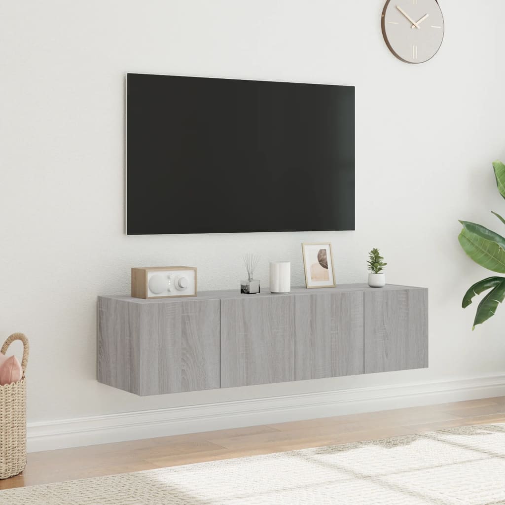 vidaXL Mobili TV a Parete con Luci LED 2pz Grigio Sonoma 60x35x31 cm