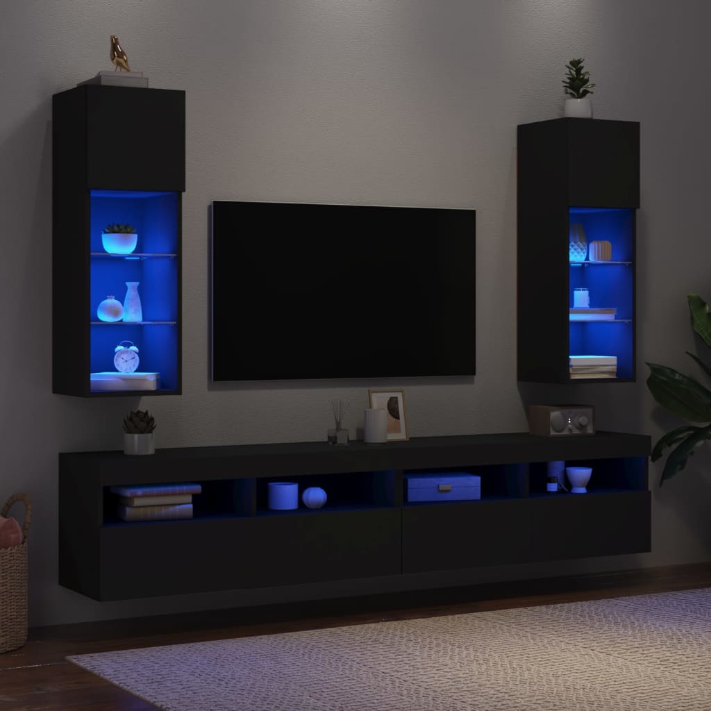 vidaXL Mobili Porta TV con Luci LED 2 pz Neri 30,5x30x90 cm