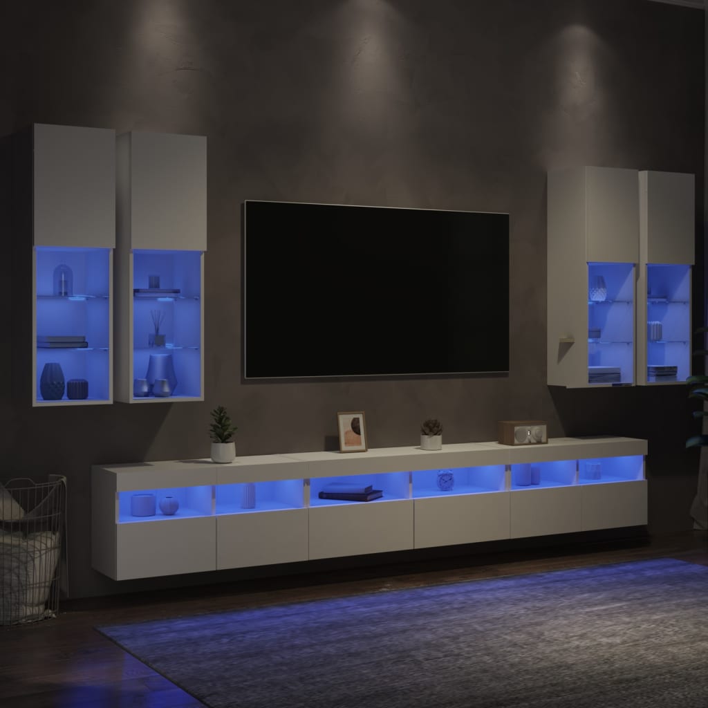 vidaXL Set Mobili TV a Muro 7 pz con Luci LED Bianco