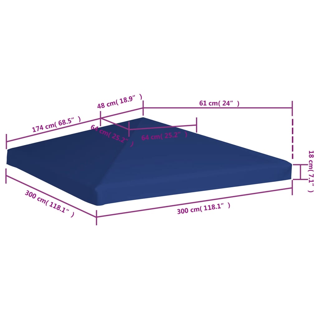 vidaXL Copertura Superiore per Gazebo 310 g/m² 3x3 m Blu
