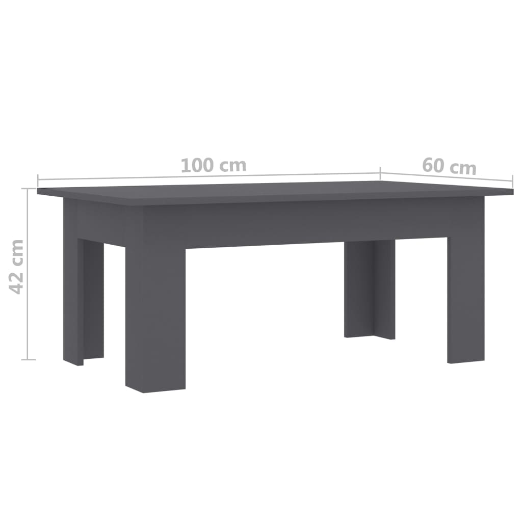 vidaXL Tavolino da Salotto Grigio 100x60x42 cm in Legno Multistrato