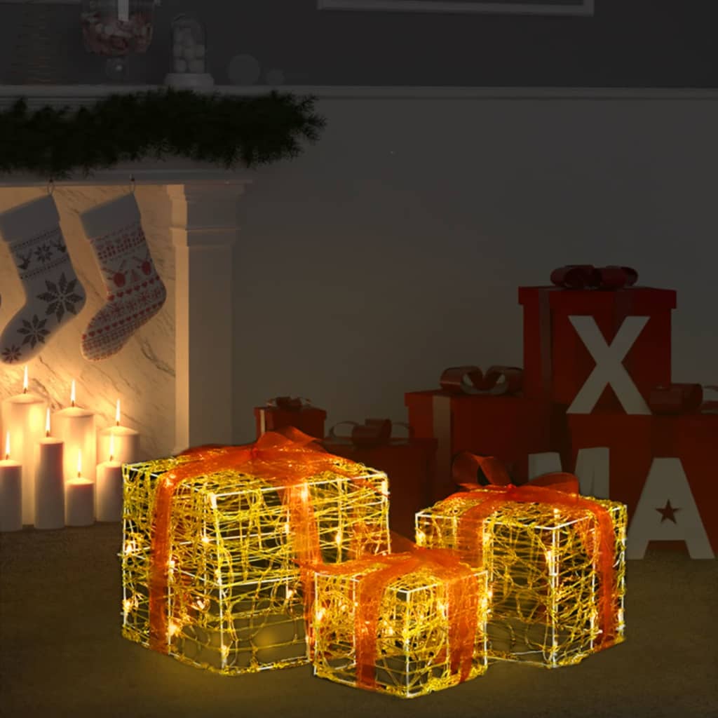 vidaXL Scatole Regalo Decorative Natale in Acrilico 3 pz Bianco Caldo