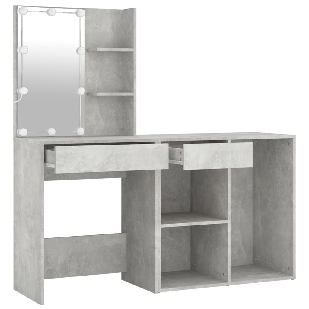 Tavolo Da Toeletta Gurexl Con Specchio LED RGB E Sgabello - Cassetti Con Luci, Piano In Vetro E 5 Cassetti, Ricarica Wireless E USB, Grigio