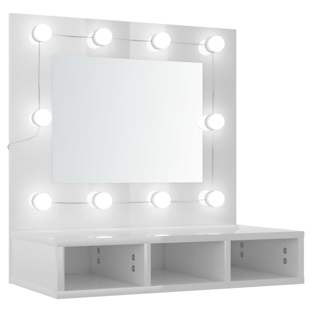 vidaXL Mobile a Specchio con LED Bianco Lucido 60x31,5x62 cm