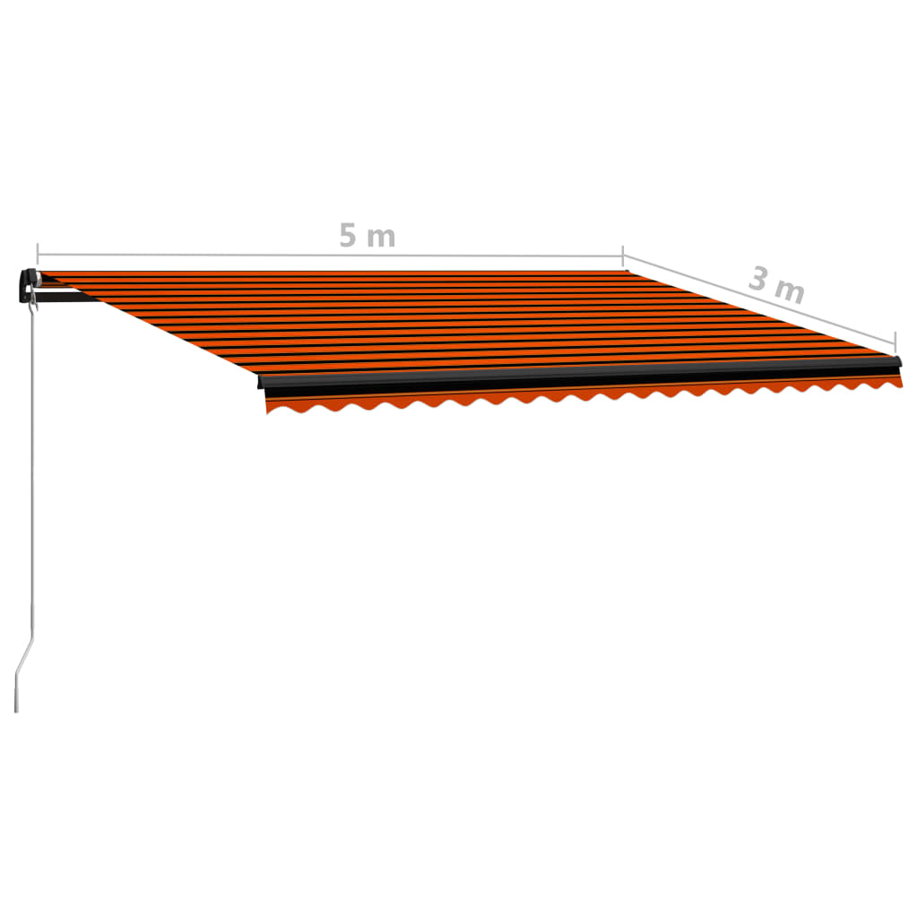 vidaXL Tenda Sole Retrattile Manuale LED 500x300 cm Arancione Marrone