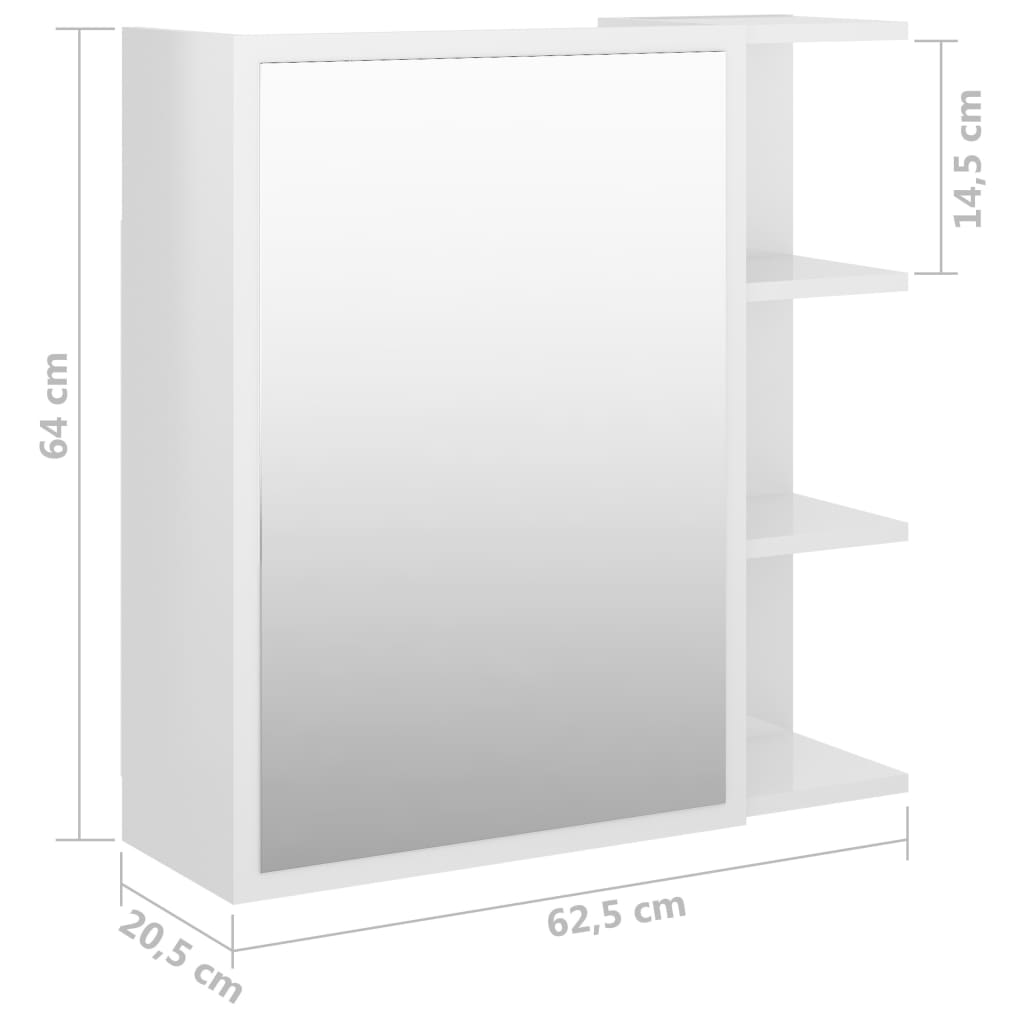 vidaXL Mobile Bagno Specchio Bianco Lucido 62,5x20,5x64cm Multistrato