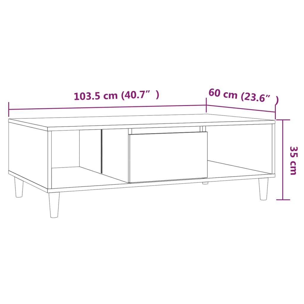 vidaXL Tavolino da Salotto Rovere Fumo 103,5x60x35cm in Truciolato