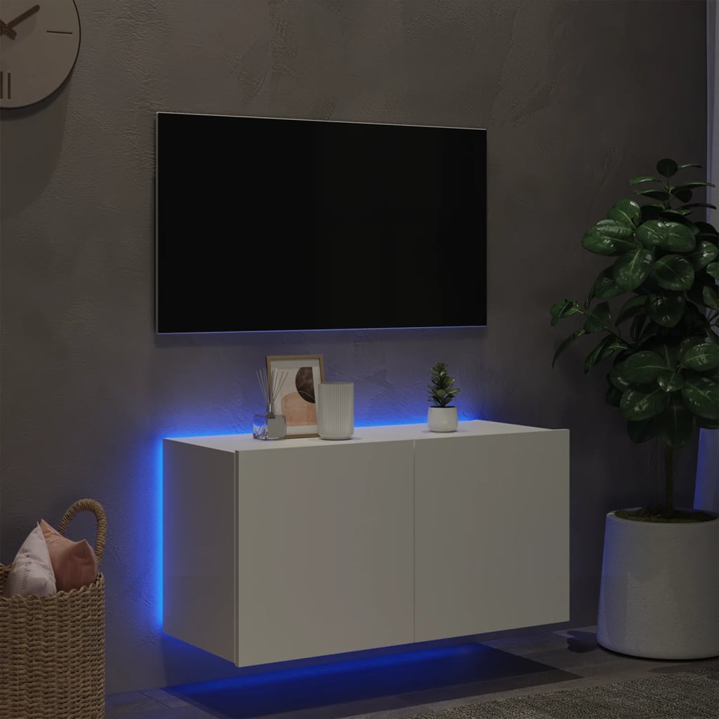 vidaXL Mobile TV a Parete con Luci LED Bianco 80x35x41 cm