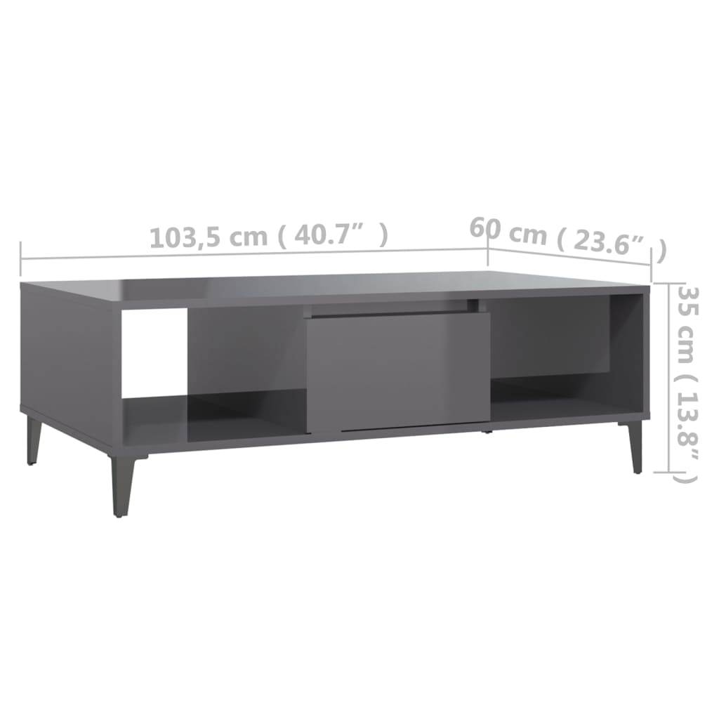vidaXL Tavolino Salotto Grigio Lucido 103,5x60x35cm Legno Multistrato