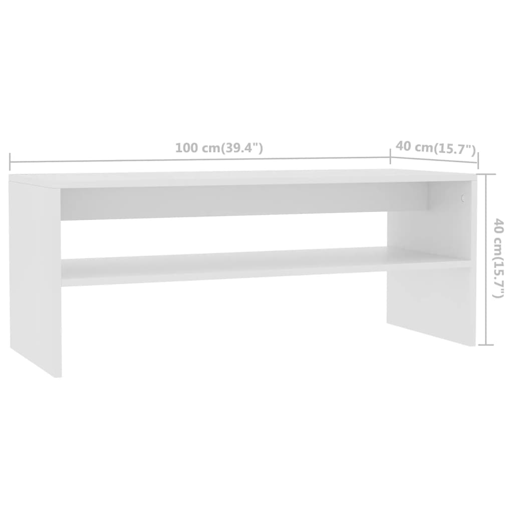 vidaXL Tavolino da Salotto Bianco 100x40x40 cm in Legno Multistrato