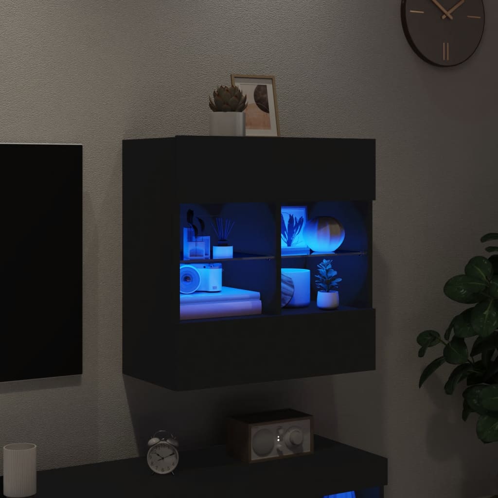 vidaXL Mobile TV a Parete con Luci LED Nero 58,5x30x60,5 cm