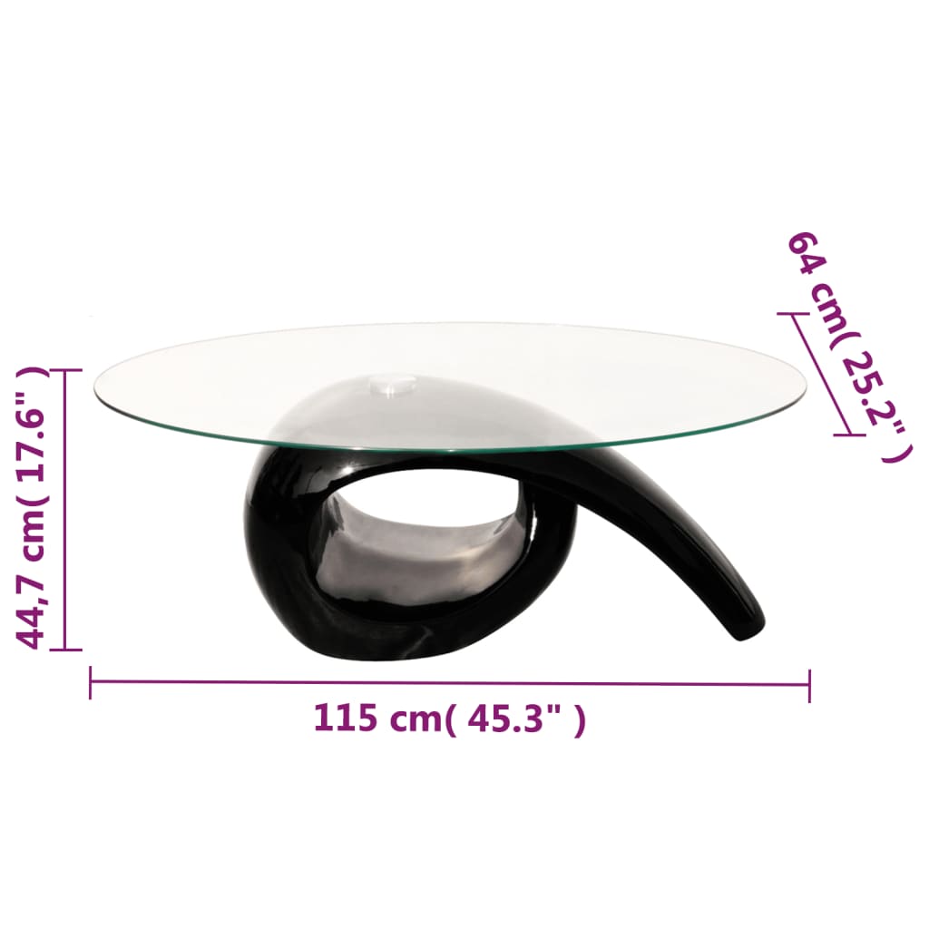 vidaXL Tavolino da Caffè con Ripiano Ovale in Vetro Nero Lucido
