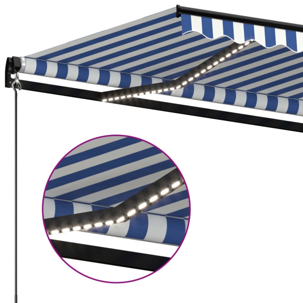 vidaXL Tenda da Sole Retrattile Manuale con LED 450x350 cm Blu Bianca