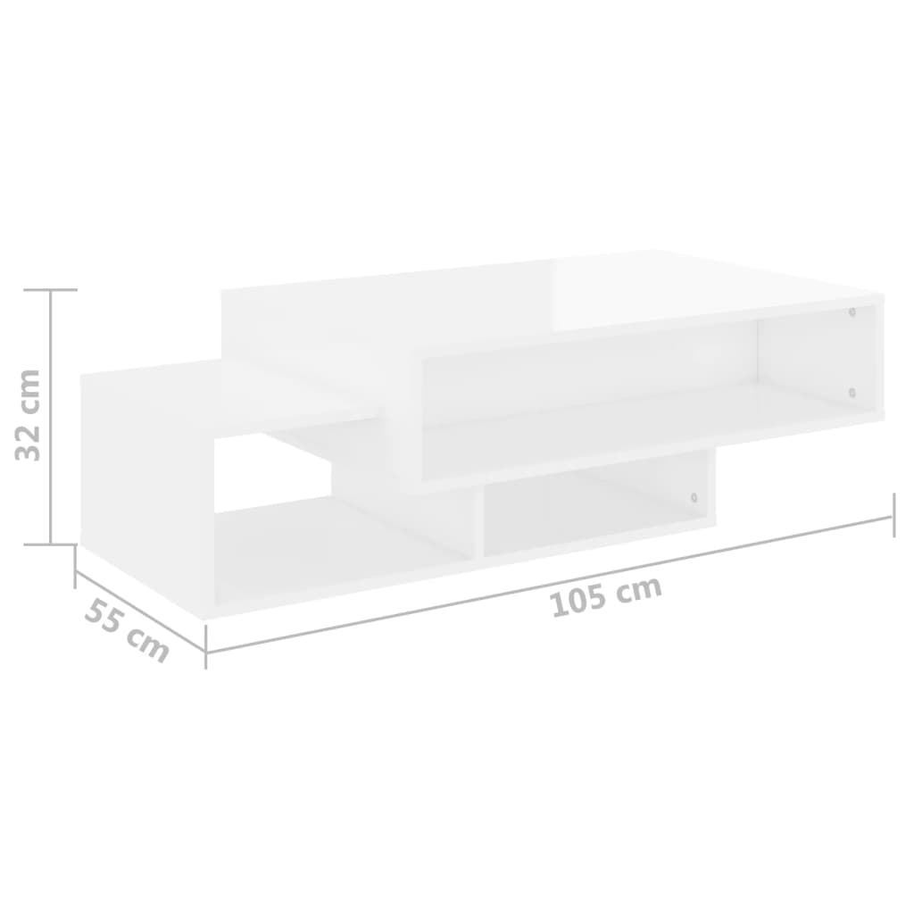 vidaXL Tavolino da Salotto Bianco Lucido 105x55x32 cm in Truciolato