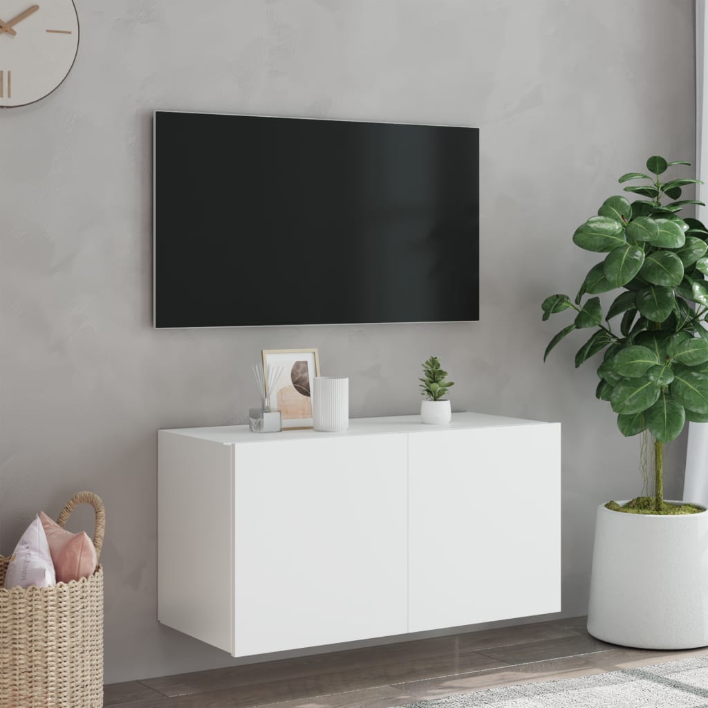 vidaXL Mobile TV a Parete con Luci LED Bianco 80x35x41 cm