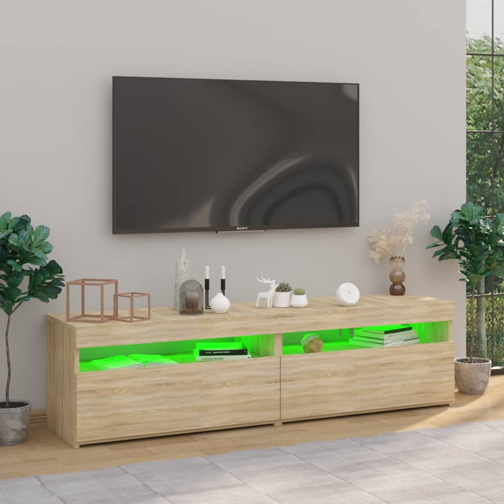 vidaXL Mobili Porta TV con Luci LED 2 pz Rovere Sonoma 75x35x40 cm