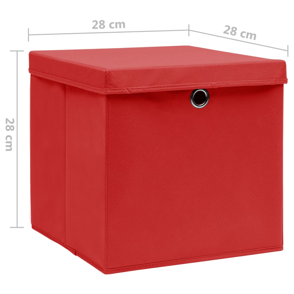 vidaXL Contenitori con Coperchi 4 pz 28x28x28 cm Rosso