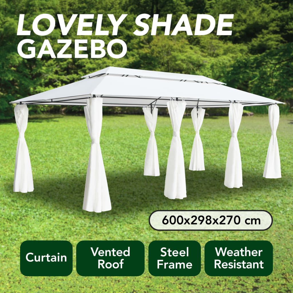 vidaXL Gazebo con Tende 600x298x270 cm Bianco 180g/m²