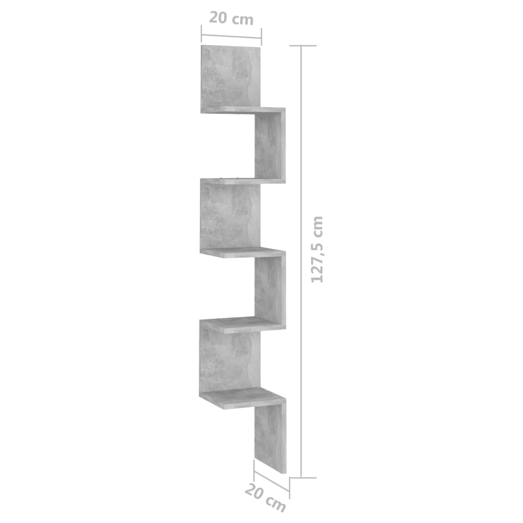 vidaXL Scaffale Angolare Muro Grigio Cemento 20x20x127,5cm Multistrato