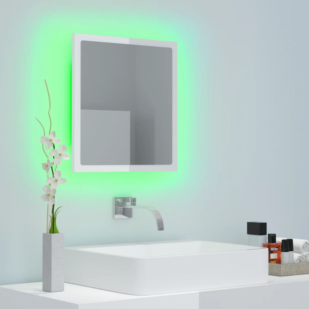 vidaXL Specchio da Bagno LED Bianco Lucido 40x8,5x37 cm in Acrilico
