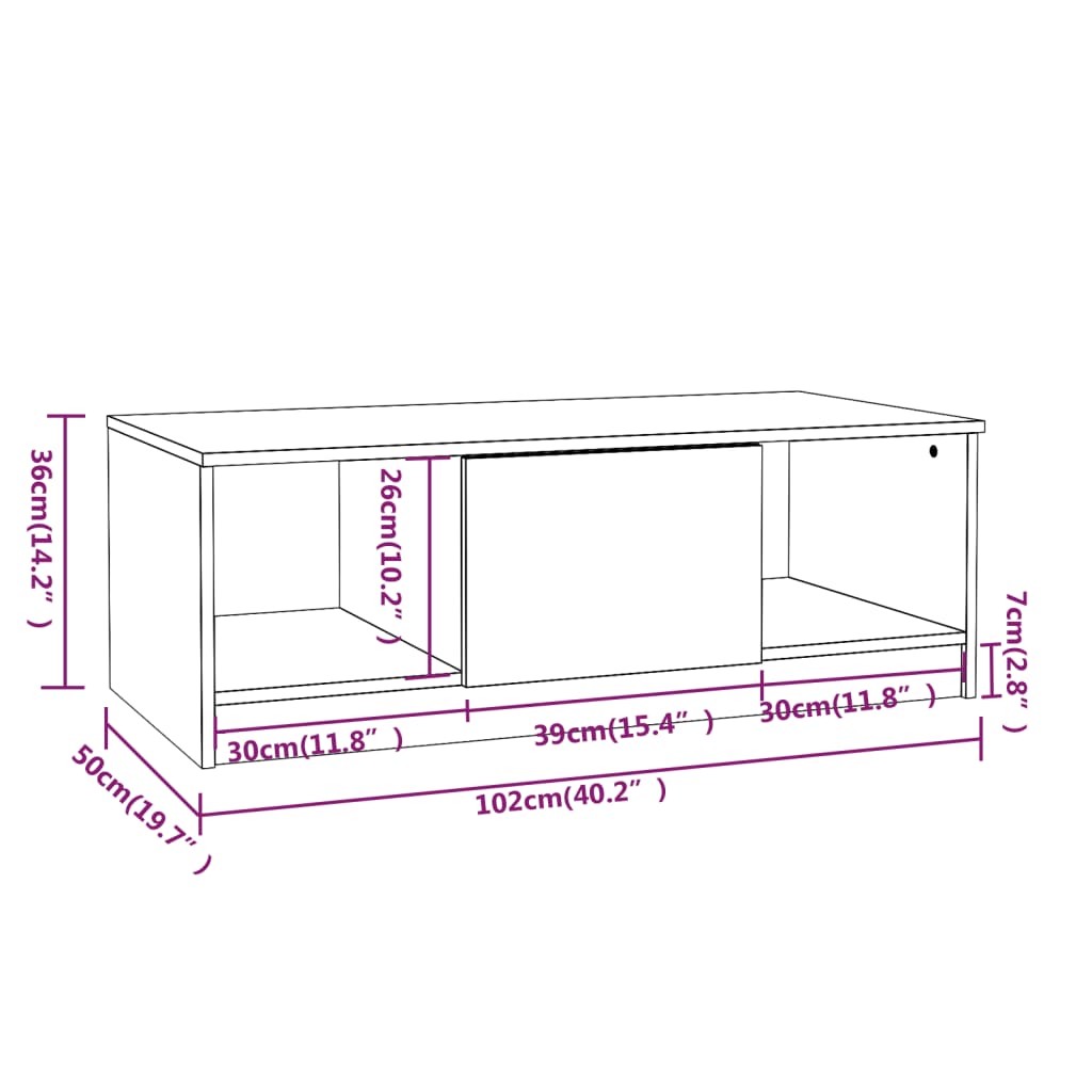 vidaXL Tavolino da Salotto Grigio Sonoma 102x50x36cm Legno Multistrato