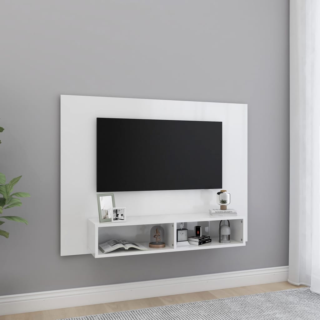 vidaXL Mobile TV a Muro Bianco Lucido 120x23,5x90 cm Legno Multistrato