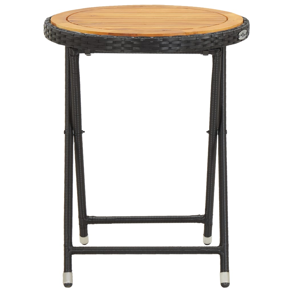 vidaXL Tavolino da Tè Nero 60 cm in Polyrattan e Massello di Acacia