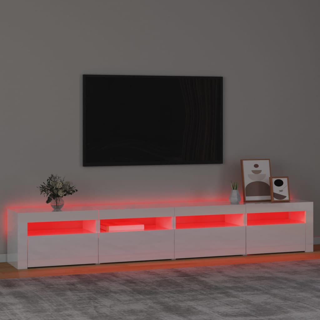 vidaXL Mobile Porta TV con Luci LED Bianco Lucido 240x35x40 cm