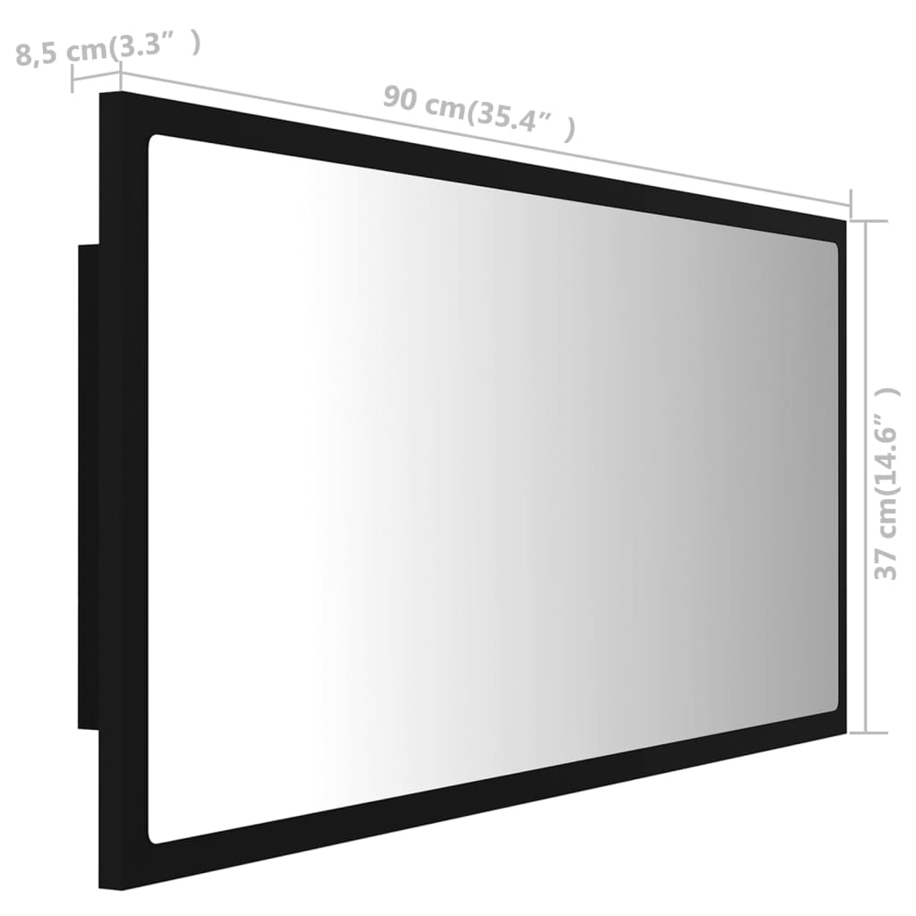 vidaXL Specchio da Bagno a LED Nero 90x8,5x37 cm in Acrilico