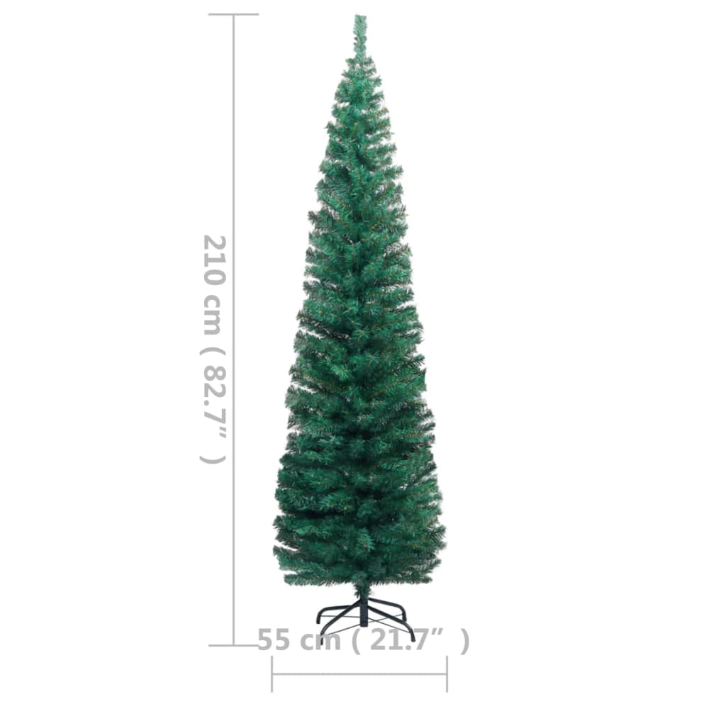 vidaXL Albero di Natale Sottile Preilluminato con Supporto Verde 210cm