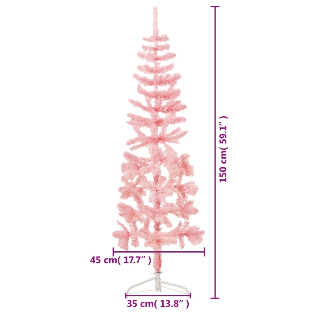 vidaXL Albero Natale Artificiale Sottile a Metà e Supporto Rosa 150 cm