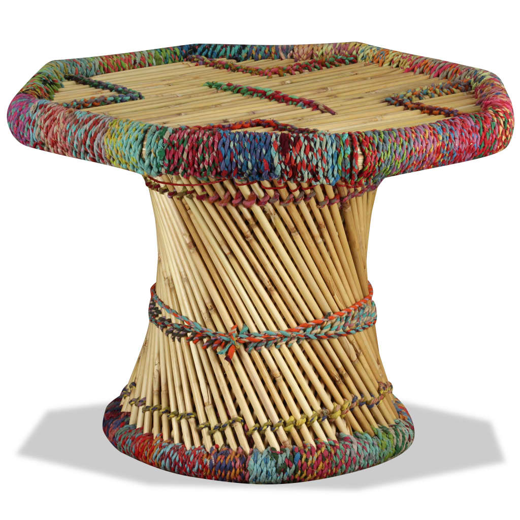 vidaXL Tavolino da Caffè in Bambù con Dettagli Chindi Multicolore