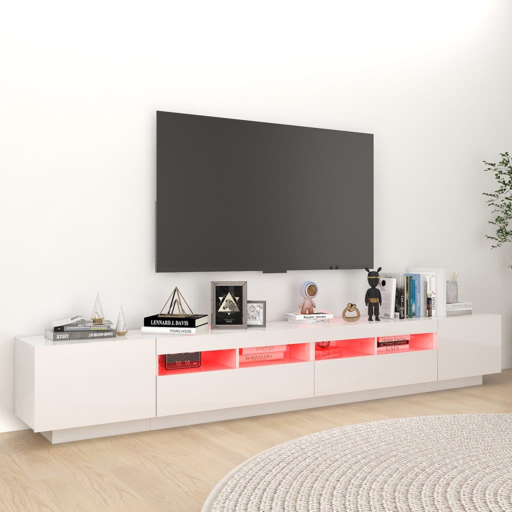vidaXL Mobile Porta TV con Luci LED Bianco Lucido 260x35x40 cm