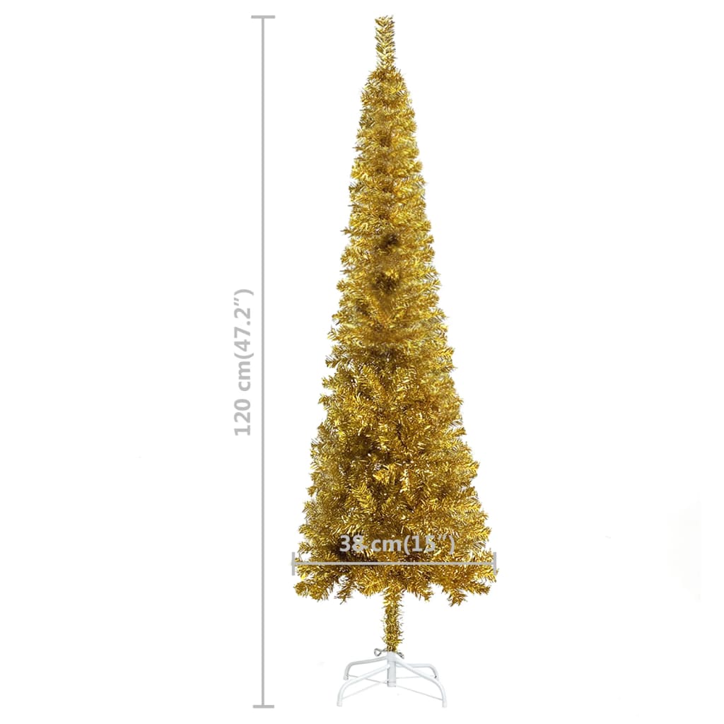 vidaXL Albero Natale Artificiale Sottile con LED Oro 120 cm in PVC